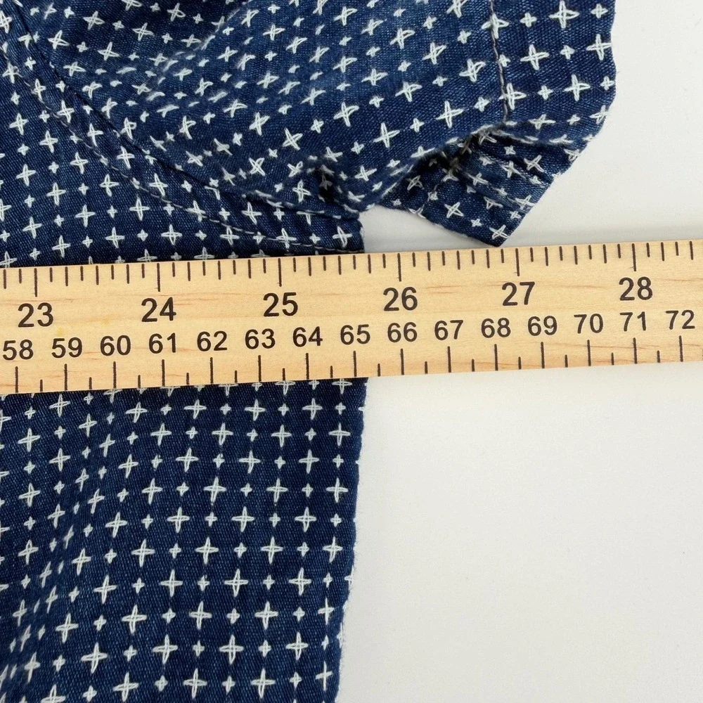 Lucky Brand Button Down Shirt Mens XXL Navy Blue Geometric Short Sleeve Pocket